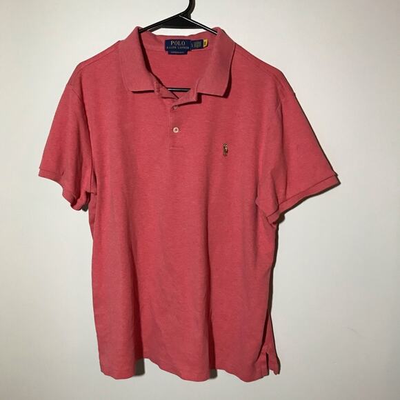 Polo Ralph Lauren custom slim fit knit coral pink polo mens L multicolored pony - Picture 1 of 10